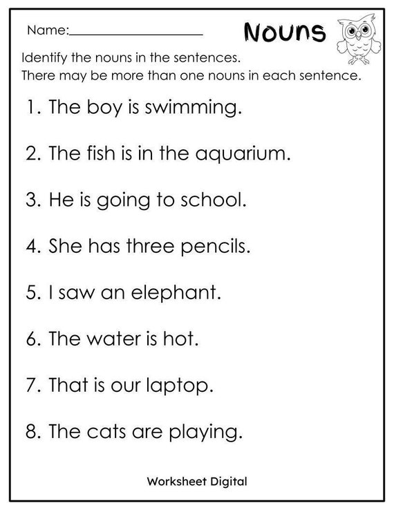 Identify Nouns Worksheets