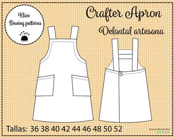 Cross Back Crafter Apron Pattern and instruction, pdf Patron et tutorial tablier, Delantal artesana patron y tutorial, size 36 to 52