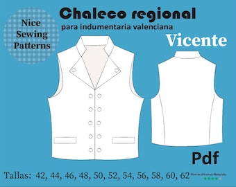 „Vicente“ Regionalwesten-Schnittmuster/PDF A4/Schnittmuster für Herren/Ohne Nähanleitung, 42, 44, 46, 48, 50, 52, 54, 56, 58, 60, 62