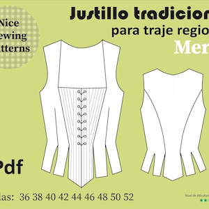 Regional bodice pattern, digital doublet pattern in PDF format for immediate download in A4. All sizes from 36 to 52