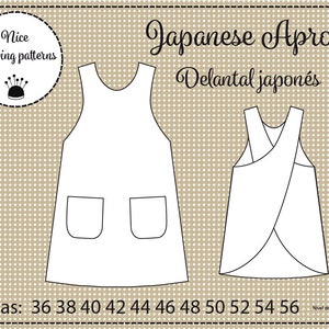 Japanese apron pattern and instructions 8/24 36/56 S/XXL english, français and spanish, instant download, immediate download,