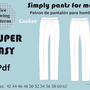 CHEF TROUSERS/ instant download pdf-super easy pants /Sizes Uk 32 /44 Eu 42/ 62