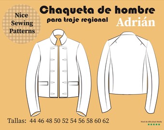 Schnittmuster für eine Regionaljacke „Adrian“ (PDF A4, Herren) – ohne Nähanleitung – Größen: 44, 46, 48, 50, 52, 54, 56, 58, 60, 62