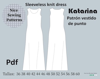 Ärmelloses Strickkleid/ PDF-Schnittmuster/ Größen 36/38/40/42/44/46/48/50/52/54/56/ 58/60