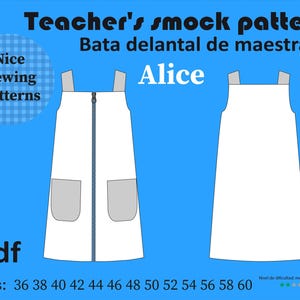 Teacher's smock pattern/Patron mandil para maestra/camice da maestra  PDF/ EN8/24 EU36/60 S/XXL/english,français/spanish, instant download/
