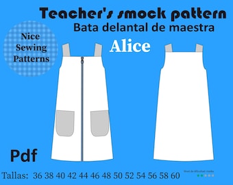 Schnittmuster für einen Lehrerkittel / Patron mandil maestra / PDF / EN8 / 24 EU 36 / 60 S / XXL / Englisch, Französisch / Spanisch, enthält Nähanleitung
