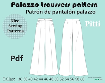 Palazzo-Hosen-Schnittmuster / Palazzo-Hosen-Schnittmuster (PDF) / Größen 36/38/40/42/44/46/48/50/52/54/56/58/60