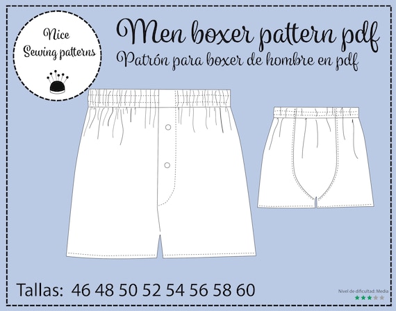 Mens Boxer Shorts Pattern and Instructions English PDF Download /patron Y  TUTORIAL BOXER/ 46/60 Instant Download, Pattern Slip Homme. 