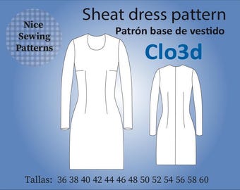 Digitales CLO3D-Kleid-MUSTER Basic-Kleid, Basic Clo 3D-Kleid Größen 36/60