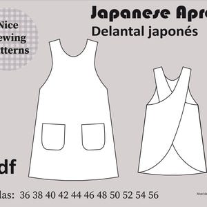 Japanese apron PDF A4 LETTER pattern and instructions 8/24 36/56 S/XXL  english, français and spanish, instant download, descarga inmediata,