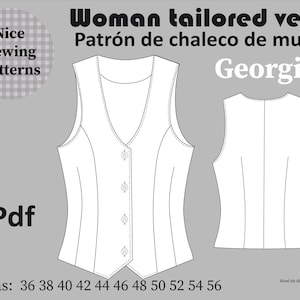 Woman tailored veste pattern pdf/  patron de chaleco sastre para mujer pdf 36/38740/42/44/46/48/50/52/54/56