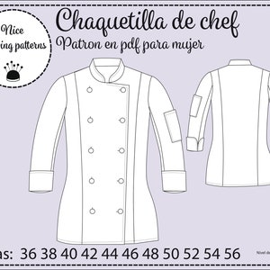 PDF pattern of women's chef jacket print/all sizes/woman chef jacket pattern pdf/includes instructions and cutting plan