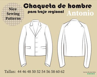 Schnittmuster für eine Regionaljacke „Antonio“ (PDF A4, Herren) – ohne Nähanleitung – Größen: 44, 46, 48, 50, 52, 54, 56, 58, 60, 62
