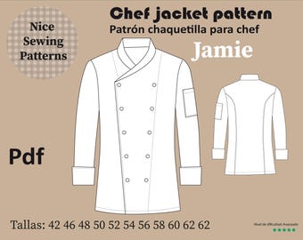 Chef Jacket Pattern PDF Multilayer /Jamie/ Men's Chef Jacket Pattern/ WITH INSTRUCTIONS /42,46,48,50,52,54,56,58,60,62