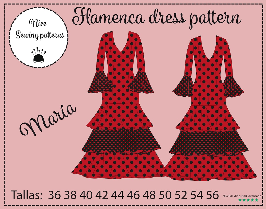 FLAMENCO maria Dress Pattern Pdf /size 36/38/40/42/44/46/48/50/52/54/56