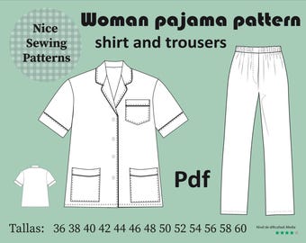 Pyjama-Schnittmuster (PDF) / Oberteil und Hose EN 8/24 EU 36/60 S/XXL / Keine Anleitung, sofortiger Download