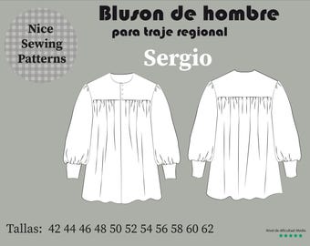 Schnittmuster für eine Herrenbluse im Regionalkostüm „Sergio“ / PDF A4 / Ohne Nähanleitung, 42, 44, 46, 48, 50, 52, 54, 56, 58, 60, 62