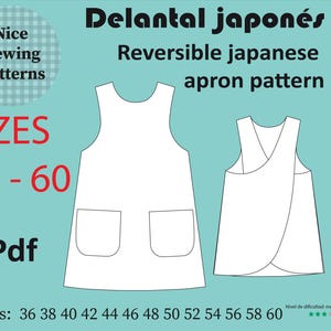 Patron delantal japones pdf. tutorial and instructions japanese apron pattern tablier reversible /en_es_fr/, S/XXL  36/60, instant download