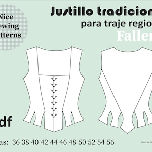 Downloadable PDF bodice pattern for Fallera dress in all sizes