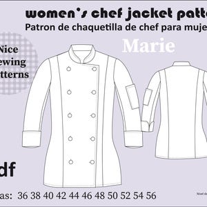 Printable women&#39;s chef jacket pattern PDF/all sizes/woman chef jacket pattern PDF/includes instructions and cutting instructions