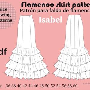 Cartamodello per gonna FLAMENCO "ISABEL" cartamodello pdf per gonna /taglie 36/38/40/42/44/46/48/50/52/54/56/58/60 cartamodello per gonna flamenco pdf/