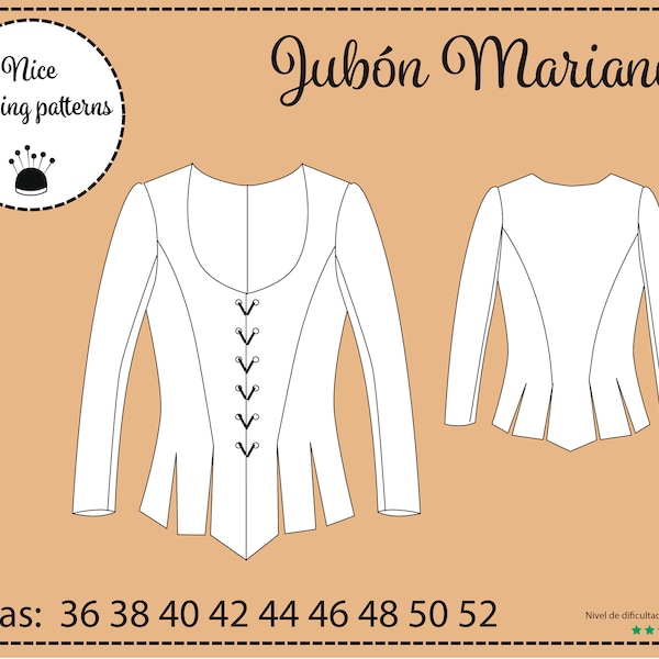 PATRON DE JUBON/ doublet pattern,patron en pdf, download 36/38/40/42/44/46/48/50/52/54/56