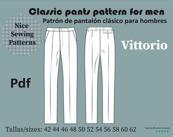 Digitales Schnittmuster für klassische Herrenhosen „VITTORIO“ (PDF) / Größen 42/44/46/48/50/52/54/56/58/60/62