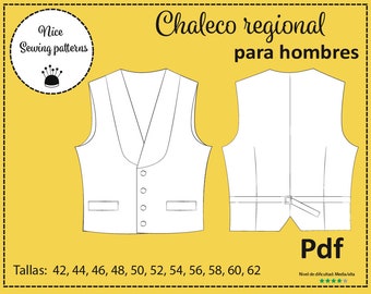 Patrón de chaleco regional "Antón" / Modelo de patrón para hombres / No tiene instrucciones de confección,42,44,46,48,50,52,54,56,58,60,62