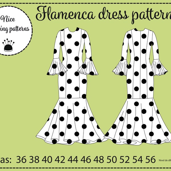 FLAMENCO "LUCÍA" dress pattern pdf /size 36/38/40/42/44/46/48/50/52/54/56 flamenco dress pattern in pdf with sewing instructions