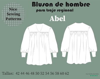Schnittmuster für eine Herrenbluse im Regionalkostüm „Abel“ / PDF A4 / Ohne Nähanleitung, 42, 44, 46, 48, 50, 52, 54, 56, 58, 60, 62