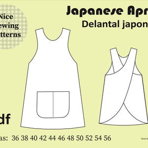 Japanese apron pattern  PDF/ 8/24 36/56 S/XXL/english,français/spanish, instant download/patron tablier japanaise,instant download