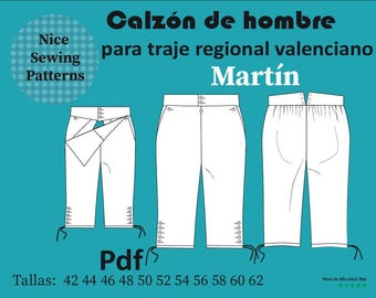 Schnittmuster für eine valencianische Regionalhose „Martín“ (PDF, A4) // Keine Nähanleitung, Größen: 42, 44, 46, 48, 50, 52, 54, 56, 58, 60, 62