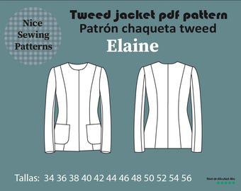 Schnittmuster für eine Tweedjacke für Damen, ELAINE, PDF-Sofortdownload, Größen 34/36/38/40/42/44/46/48/50/52/54/56