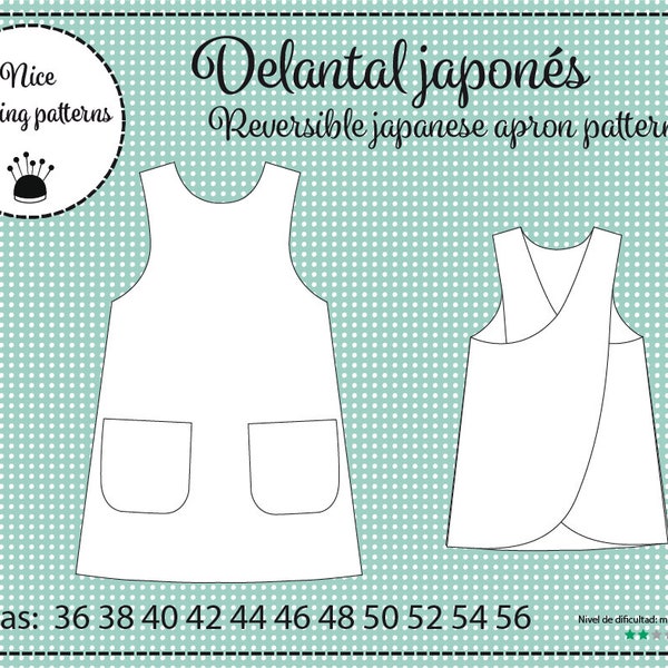 Patron de tablier japonais pdf. tutoriel et instructions patron de tablier japonais tablier réversible /en_es_fr/, S/XXL 36/56, téléchargement instantané