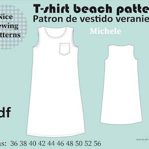 Vestido playero tipo camiseta/patron pdf en todas las tallas 36/38/40/42/44/46/48/50/52/54/56