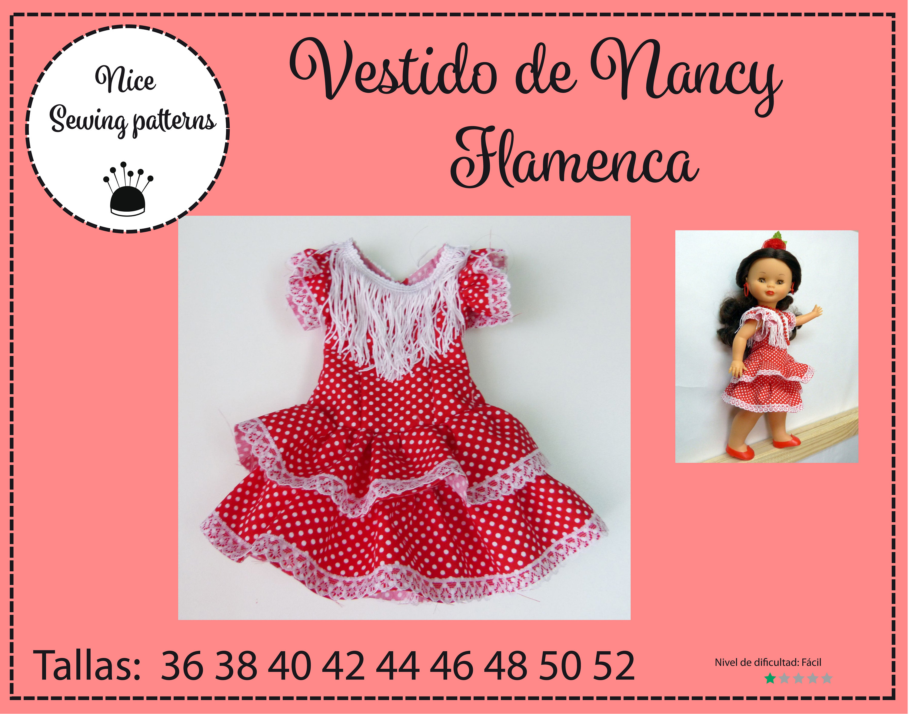 Patrón de vestido de flamenca TINA /descargable/download/ pdf/ tallas 36  /56 -  España