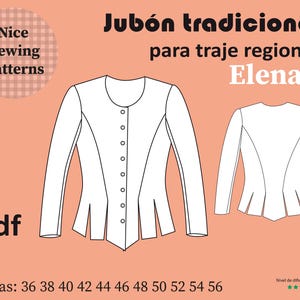ELENA doublet pattern, &quot;glove&quot; sleeves, PDF pattern, download 36/38/40/42/44/46/48/50/52/54/56
