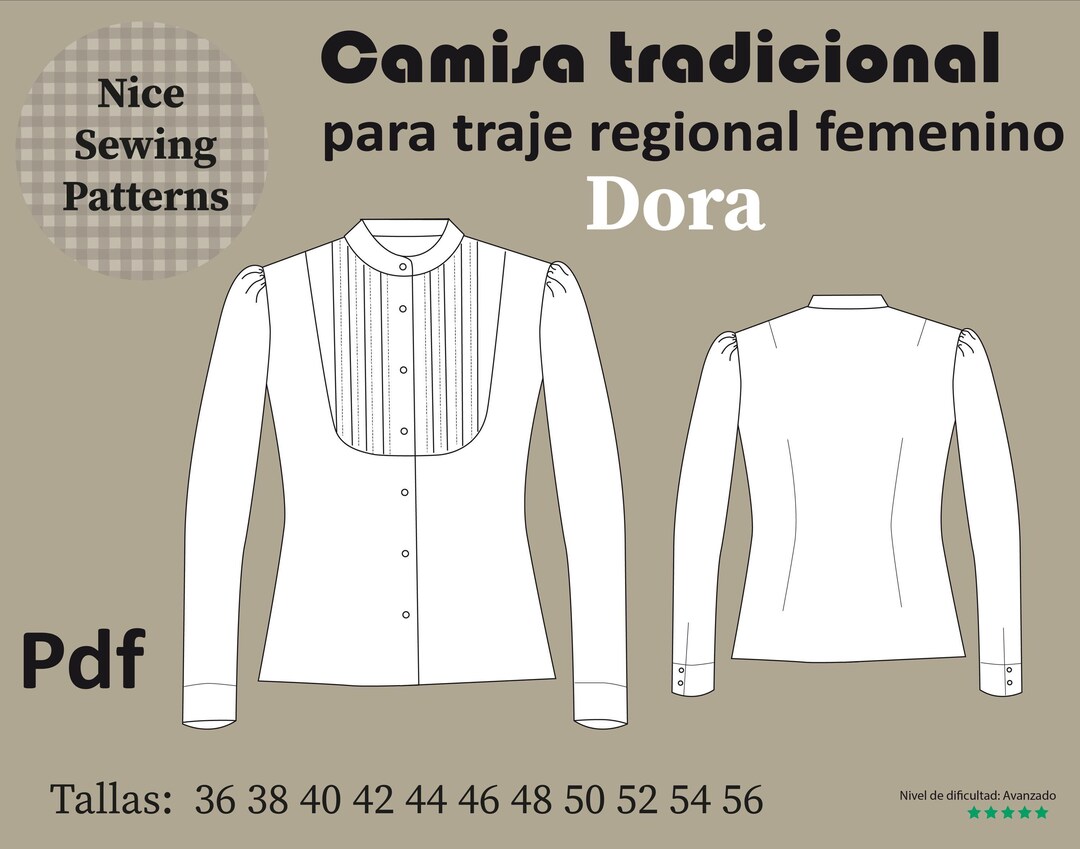 PATRON CAMISA REGIONAL pdf todas las tallas 36/56 patron
