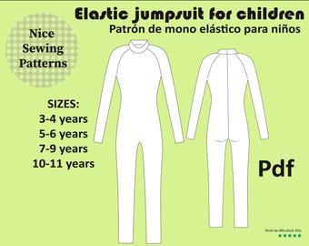 Elastischer Overall für Kinder, Größe 3-4/5-6/7-9/10-11, keine Anleitung, keine Nähanleitung enthalten