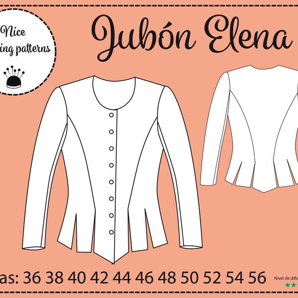 PATRON de doublet ELENA sleeve "glove"/ doublet pattern,pattern in pdf, download 36/38/40/42/44/46/48/50/52/54/56