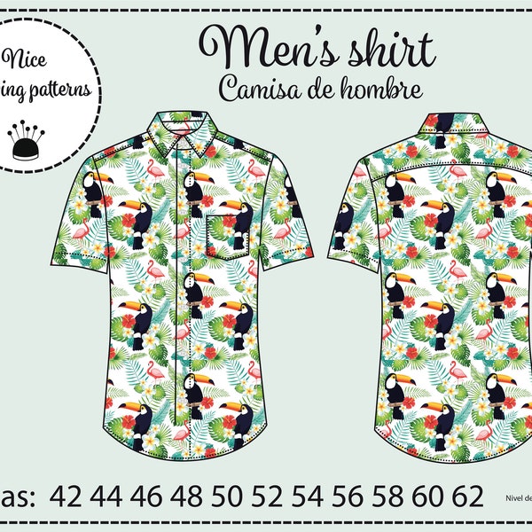 Men's short sleeve Hawaiian shirt pattern pdf/men aloha shirt pattern download pdf