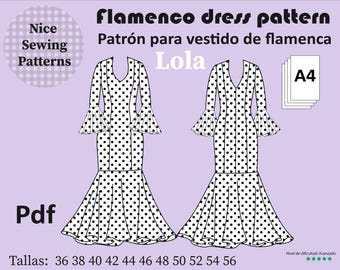 A0 /"LOLA" flamenco dress pattern pdf ---A4---/size 36/38/40/42/44/46/48/50/52/54/56 pattern and instructions
