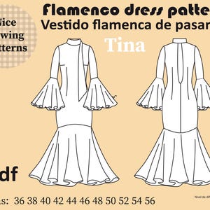 フラメンコドレスの型紙「TINA」 /ダウンロード可能/ pdf/ サイズ 36 /56/ 説明書なし