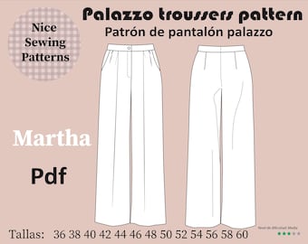 Palazzo-Damenhose „MARTHA“ Hosen-PDF-Schnittmuster / Größen 36/38/40/42/44/46/48/50/52/54/56/58/60 Palazzo-Hosen-Schnittmuster PDF/