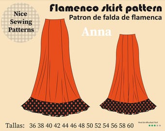 Flamenco-Rock-Schnittmuster "ANNA" (PDF-Schnittmuster) / Größen 36/38/40/42/44/46/48/50/52/54/56/58/60