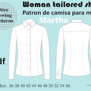 Woman&#39;s classic tailored shirt pattern PDF/classic shirt tutorial for women PDF, chemise femme pattern 36/38/40/42/44/46/48/50/52