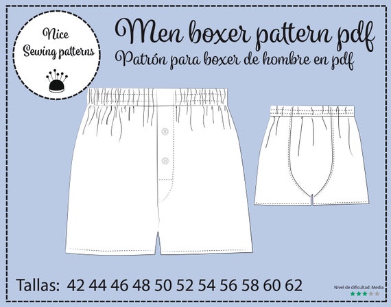 Mens Boxer Shorts Pattern instructions english instrucciones en espanol PDF Download patron y TUTORIAL BOXER eu 42 62 en 32 42 xs xxl Etsy Espana