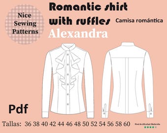 Schnittmuster für klassisches Damenhemd im PDF-Format/Patron de camisa para mujer im PDF-Format, Patron Chemise Femme 36/38/40/42/44/46/48/50/52/54/56/58/60