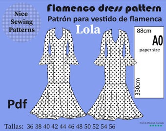 Flamenco-Kleid „LOLA“ – Schnittmuster (PDF, A0, Größen 36/38/40/42/44/46/48/50/52/54/56) mit Nähanleitung