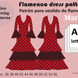 FLAMENCO "MARIA" A4 dress pattern pdf NO A0 /size36/38/40/42/44/46/48/50/52/54/56/patron A4 vestido flamenca pdf/ with instructions ,